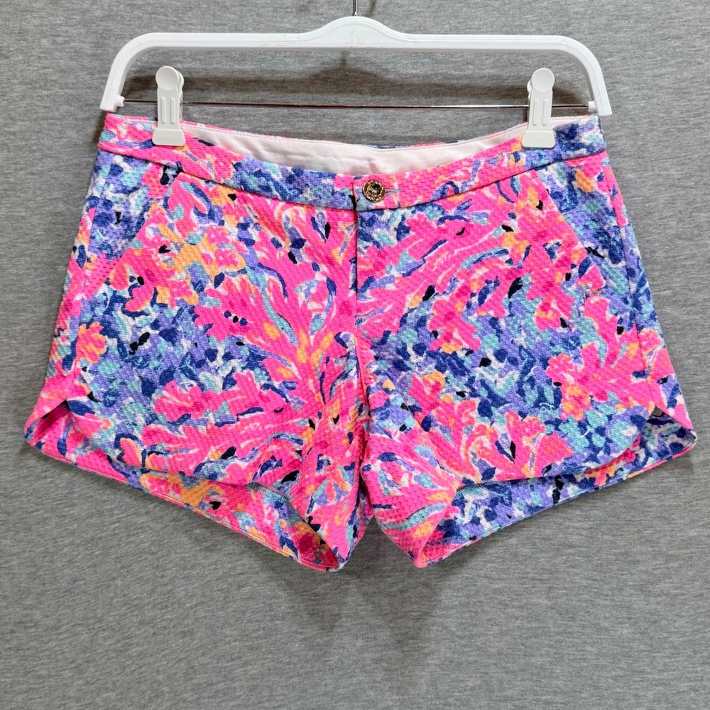 Lilly Pulitzer Callahan Shorts Womens 0 Pink Blue Coral Reef Print Pique Resort